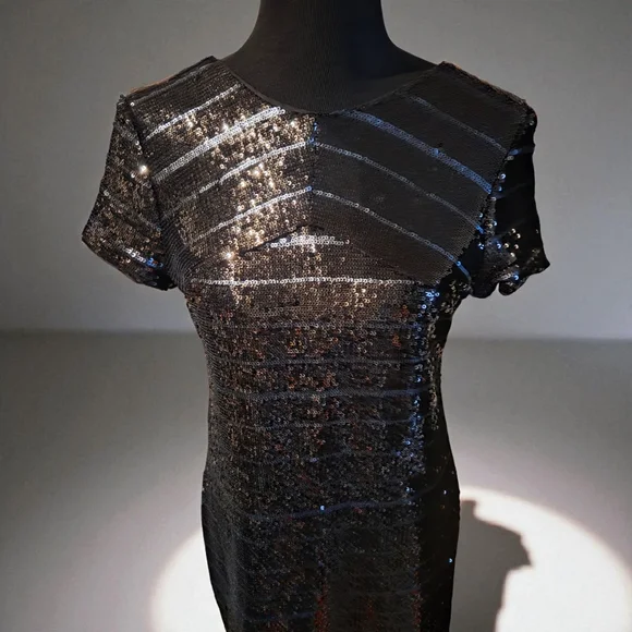 Zara Black Shimmer Mini Dress Size M - Picture 4 of 6